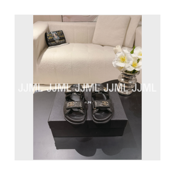 샤넬 벨크로 뮬 슬라이드 그레인드 카프스킨 블랙