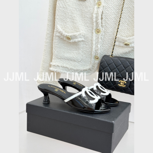 샤넬 26 CC 로고 힐 슬리퍼 블랙