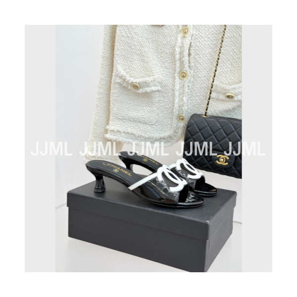 샤넬 26 CC 로고 힐 슬리퍼 블랙