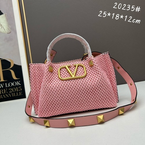 발렌티노 V로고 라피아 토트백 25cm [핑크]