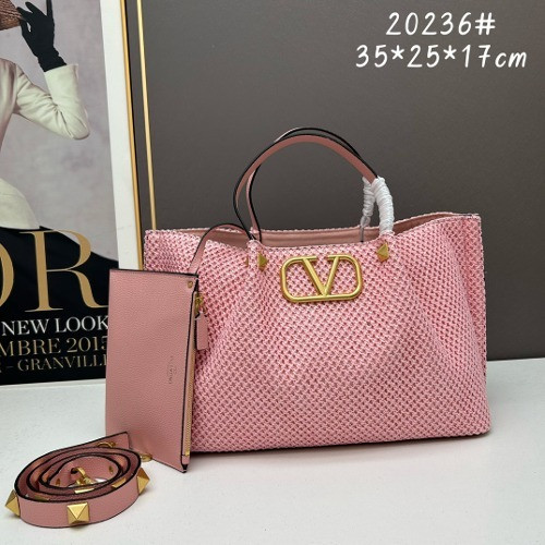 발렌티노 V로고 라피아 토트백 35cm [핑크]