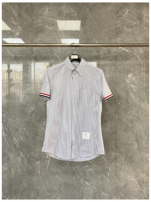 톰브라운 섀도우 핀스트라이프 옥스포드 숏 슬리브 셔츠 [그레이] MWS252AF0013450