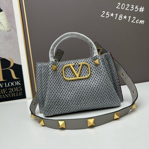 발렌티노 V로고 라피아 토트백 25cm [그레이]