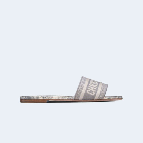 디올 그레이 자수 코튼 디웨이 뮬
